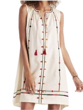 Madewell Willow Embroidered Sleeveless Dress Size Small A-Line Linen Blend Tent